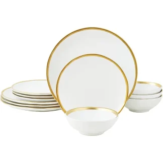 Gold-like Trim Round Dish Set